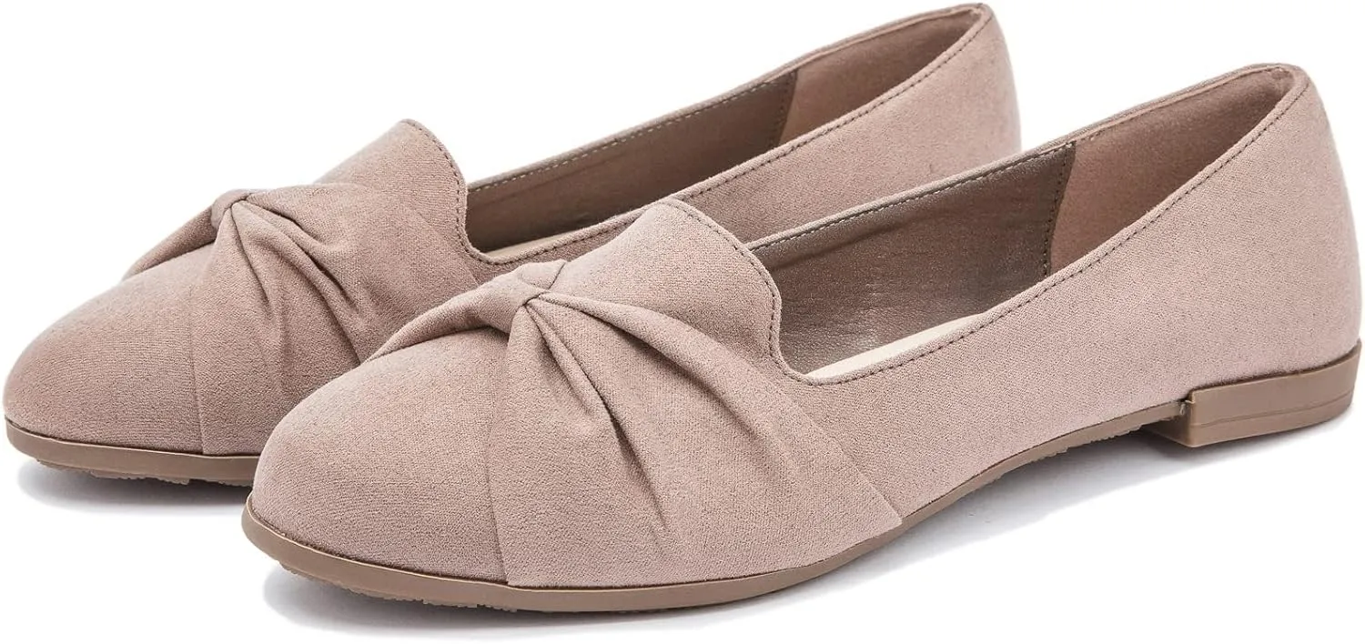 Saidoteto Women's Ballet Flats, Comfortable Round Toe Slip On Flat Shoes Classic Suede Office Dress Shoes for Work