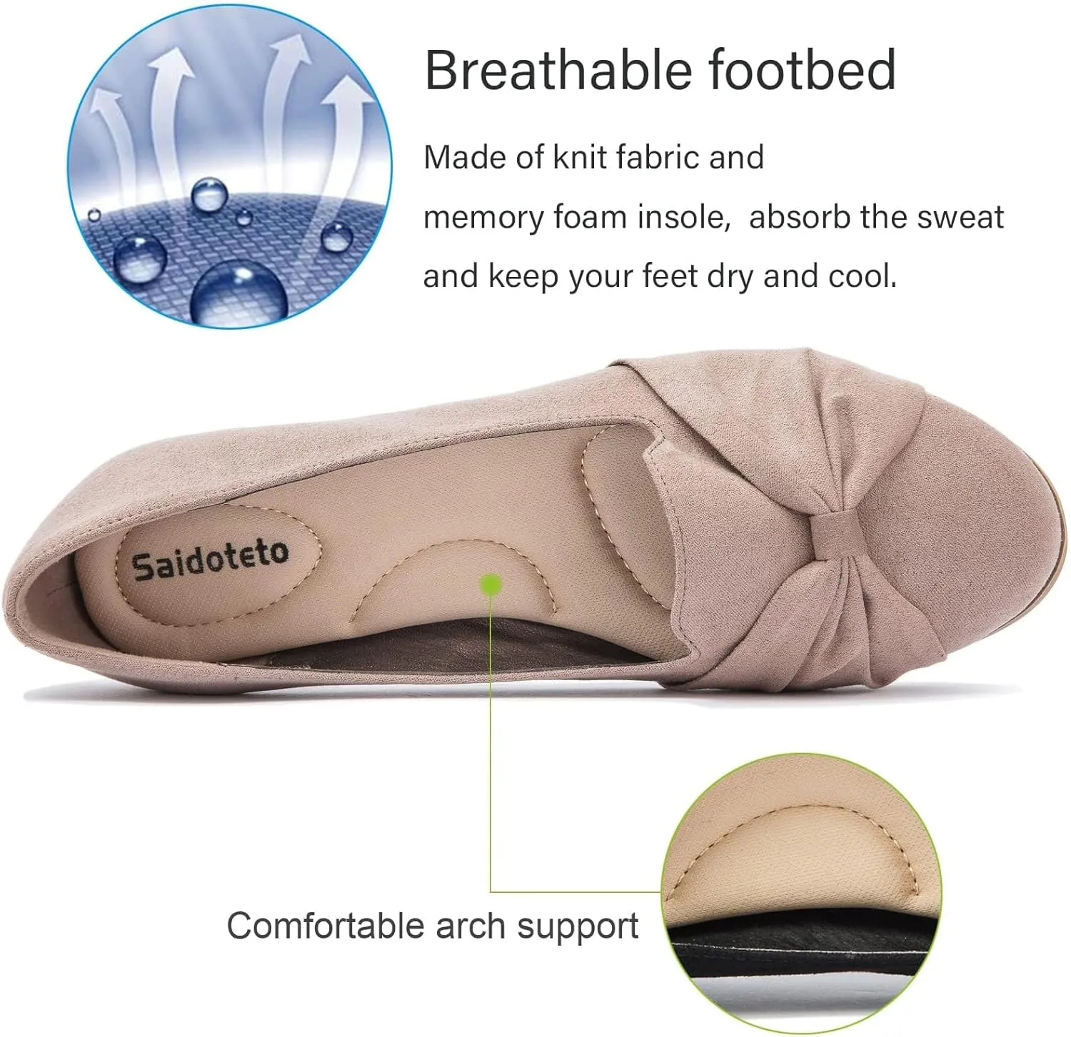 Saidoteto Women's Ballet Flats, Comfortable Round Toe Slip On Flat Shoes Classic Suede Office Dress Shoes for Work