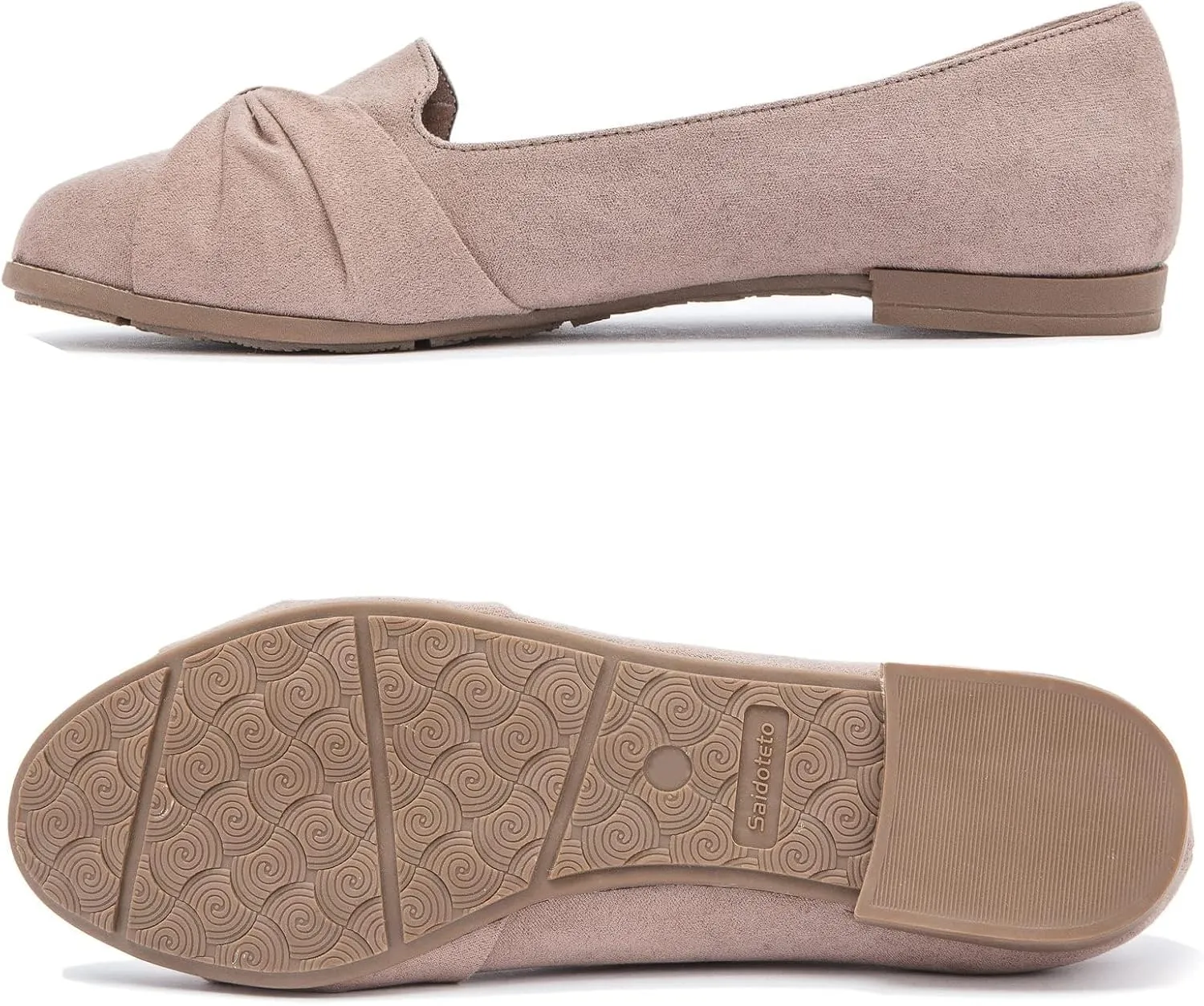 Saidoteto Women's Ballet Flats, Comfortable Round Toe Slip On Flat Shoes Classic Suede Office Dress Shoes for Work