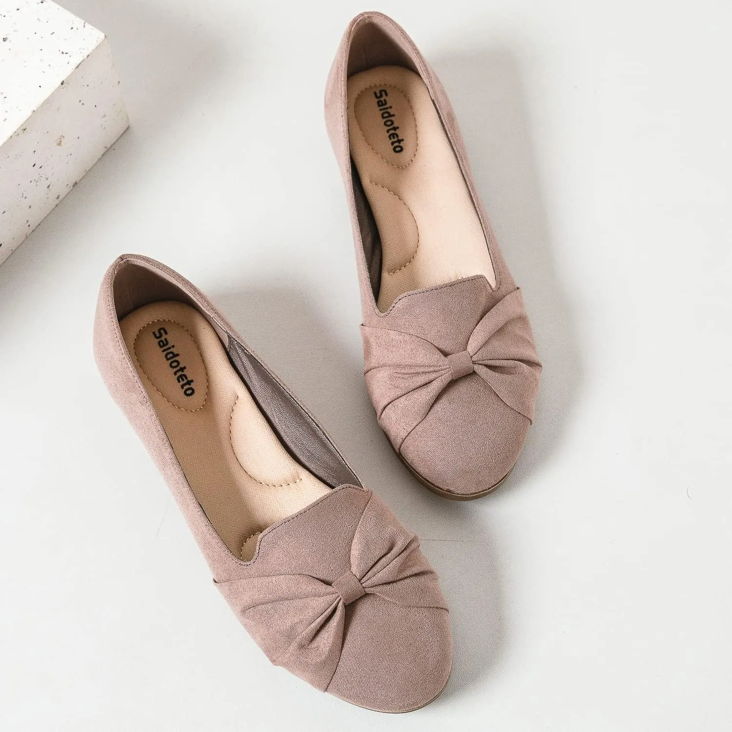 Saidoteto Women's Ballet Flats, Comfortable Round Toe Slip On Flat Shoes Classic Suede Office Dress Shoes for Work