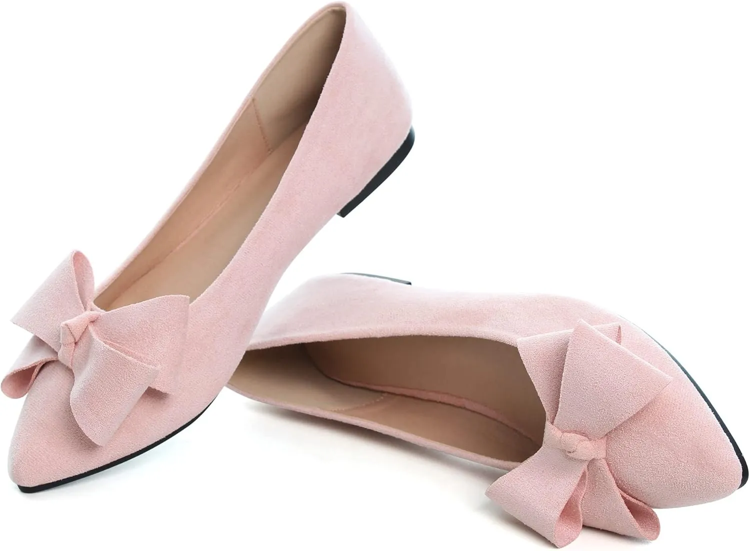 SAILING LU Pointy Toe Ballet Flats for Women with Cute Bowknot Elegant Slip-ons Soft Support Daily Walking Shoes