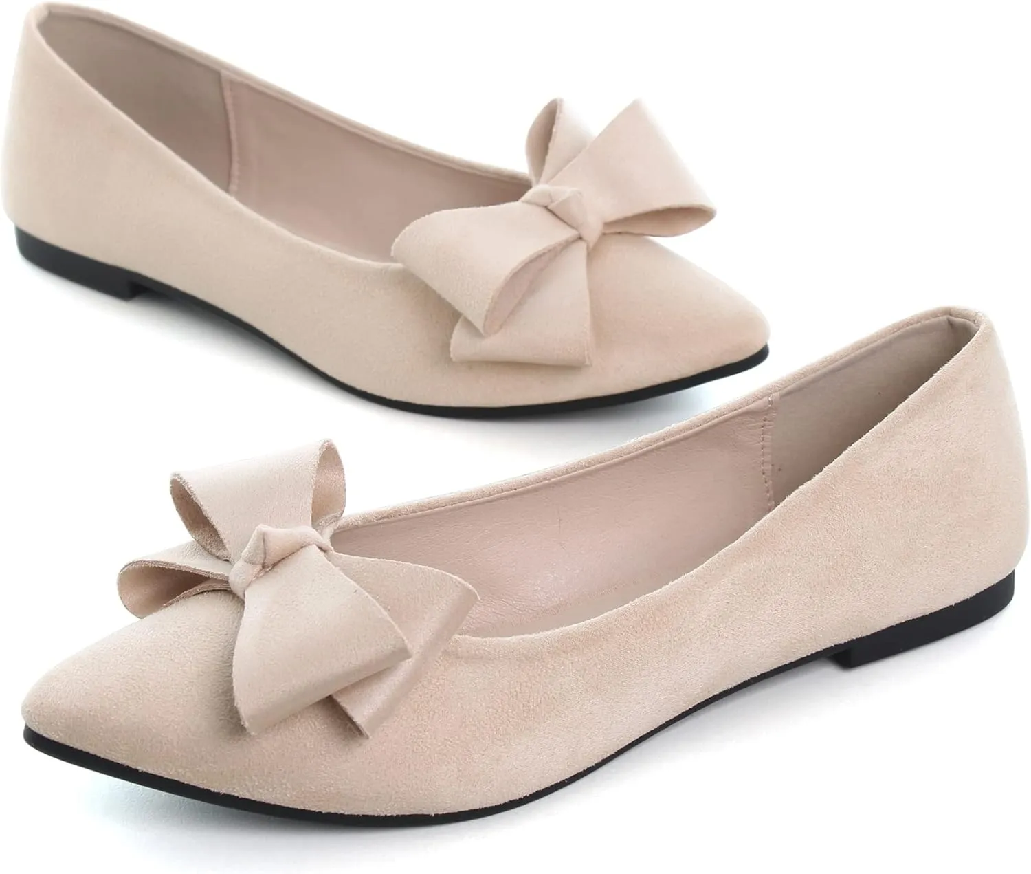 SAILING LU Pointy Toe Ballet Flats for Women with Cute Bowknot Elegant Slip-ons Soft Support Daily Walking Shoes