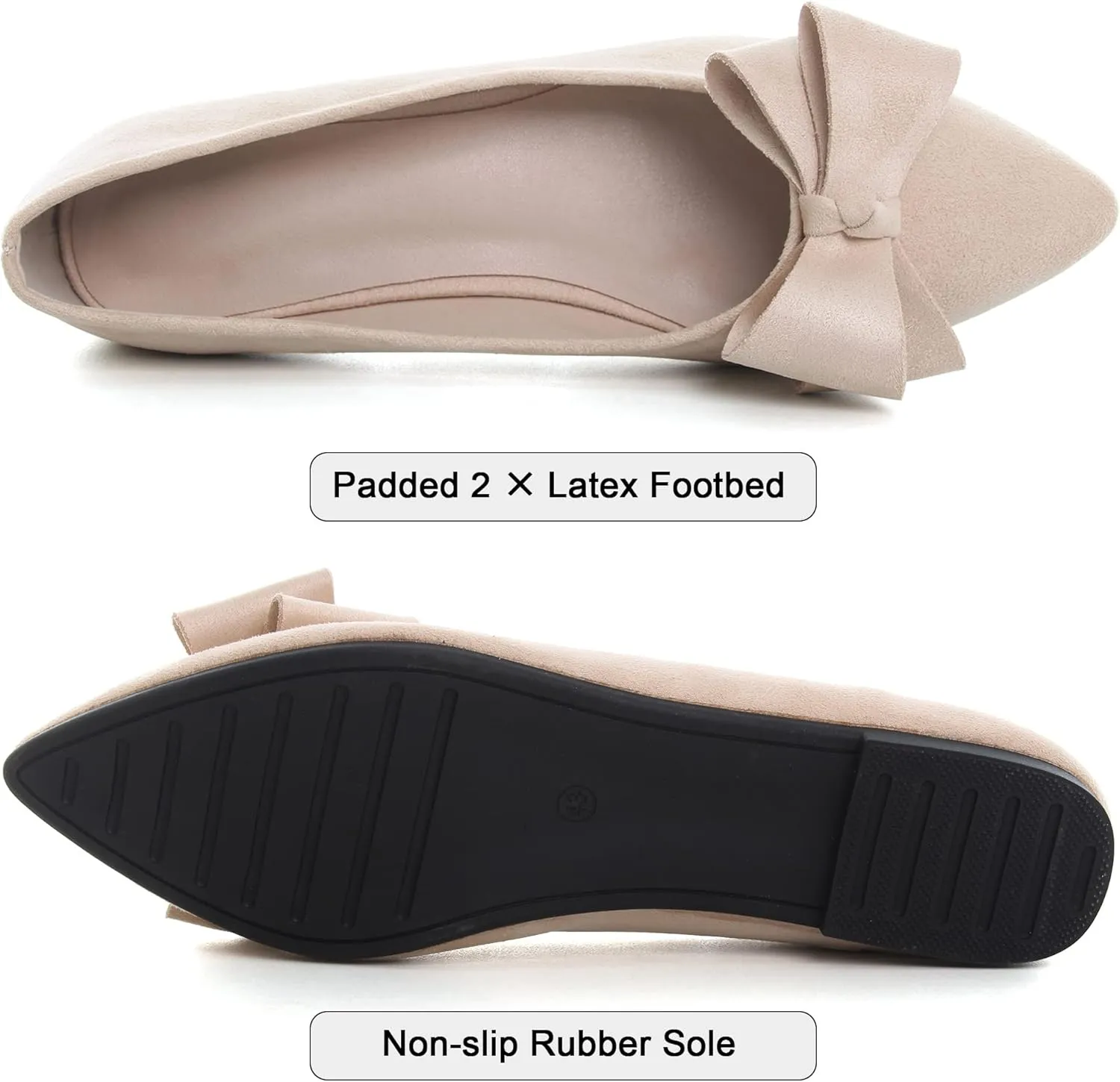 SAILING LU Pointy Toe Ballet Flats for Women with Cute Bowknot Elegant Slip-ons Soft Support Daily Walking Shoes