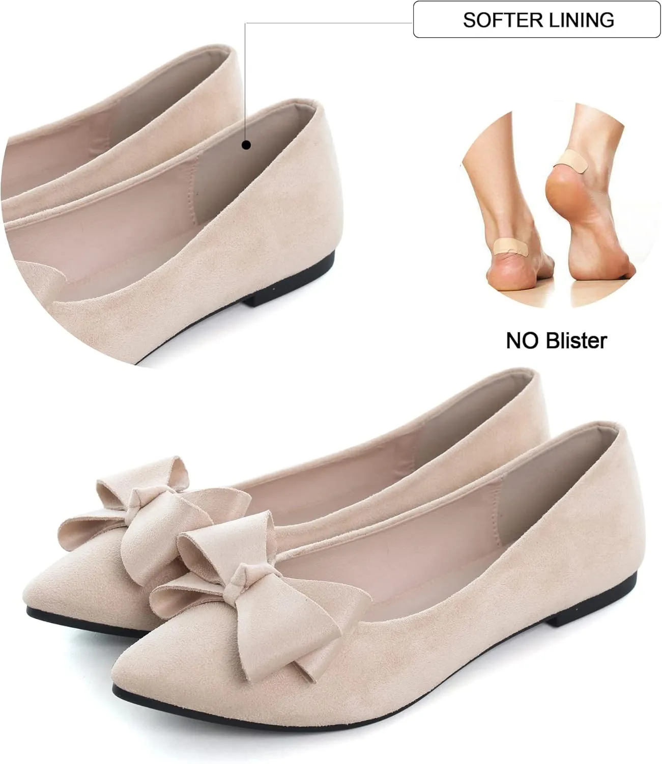 SAILING LU Pointy Toe Ballet Flats for Women with Cute Bowknot Elegant Slip-ons Soft Support Daily Walking Shoes