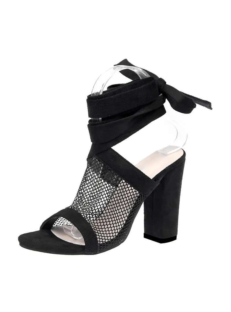 Sandals Bandage Flock Cross Strap Lace Up High Heels