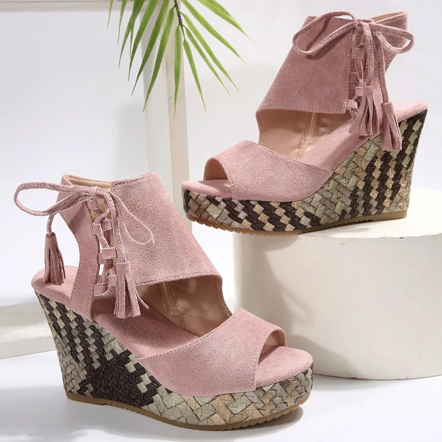 Sandals for Women 2025 Dressy Side Zipper Suede Wedges Heels Open Toe High Heeled Vintage Platform Sandal Shoes