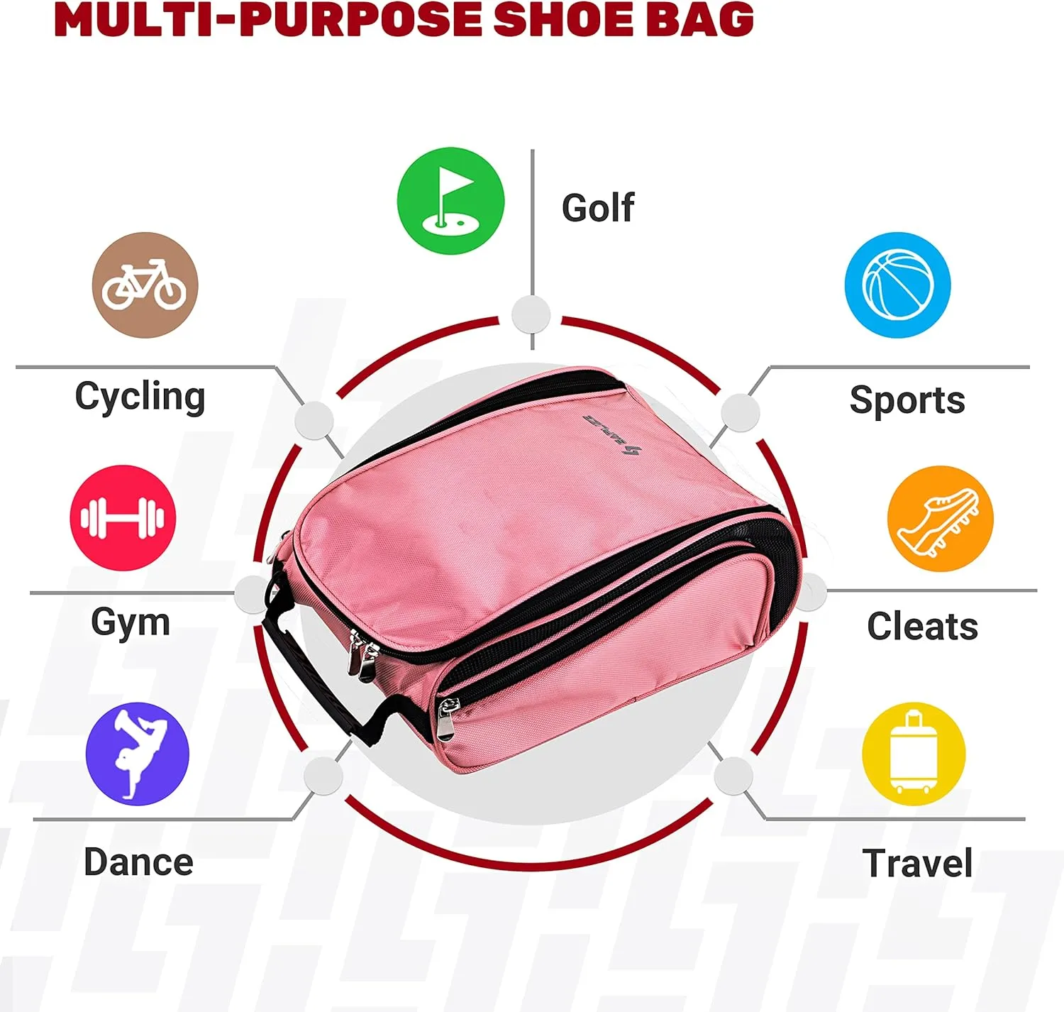 SAPLIZE Golf Shoe Bag for Women, with Mesh Ventilation & Outside Pocket for Golf Aceesories, Breathable Shoe Carrier Tote Bags, Sports Travel Shoe Storage Organizer Bag, Pink