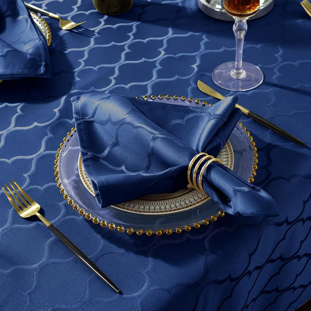 SASTYBALE Jacquard Tablecloth Flower Pattern Polyester Table Cloth Spill Proof Dust-Proof Wrinkle Resistant Table Cover for Kitchen Dining Tabletop Decoration (Rectangle, 60" x 84" (6-8 Seats),Navy)