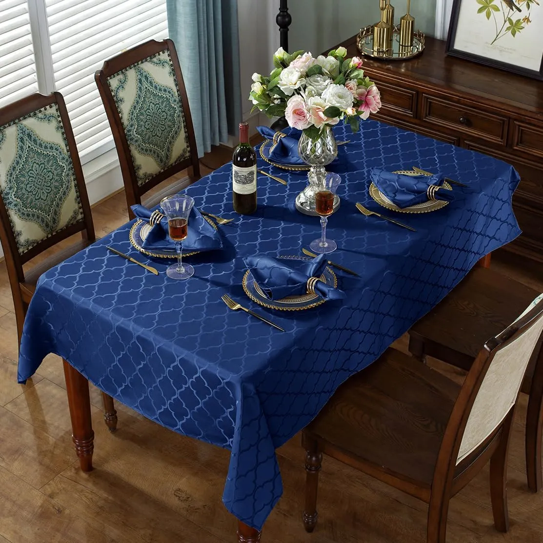 SASTYBALE Jacquard Tablecloth Flower Pattern Polyester Table Cloth Spill Proof Dust-Proof Wrinkle Resistant Table Cover for Kitchen Dining Tabletop Decoration (Rectangle, 60" x 84" (6-8 Seats),Navy)