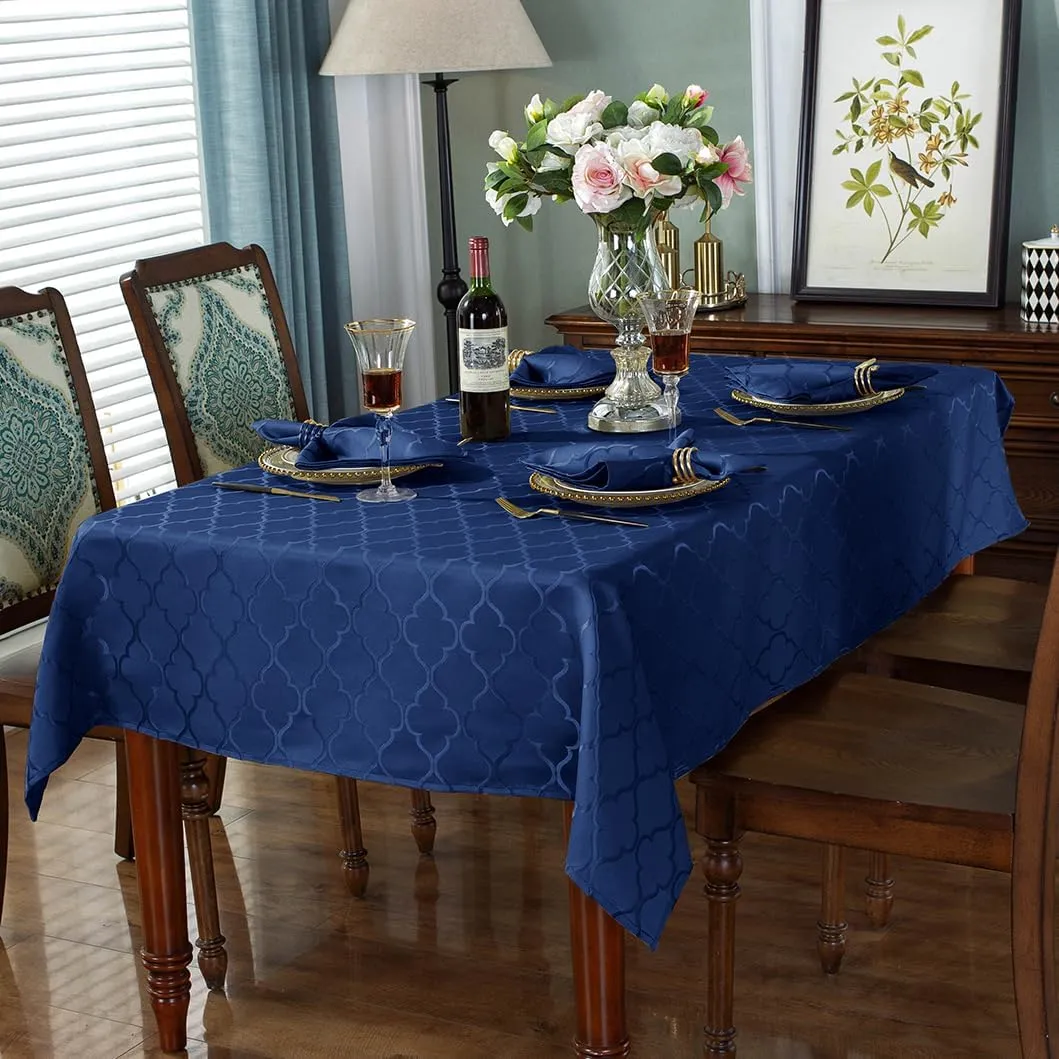 SASTYBALE Jacquard Tablecloth Flower Pattern Polyester Table Cloth Spill Proof Dust-Proof Wrinkle Resistant Table Cover for Kitchen Dining Tabletop Decoration (Rectangle, 60" x 84" (6-8 Seats),Navy)