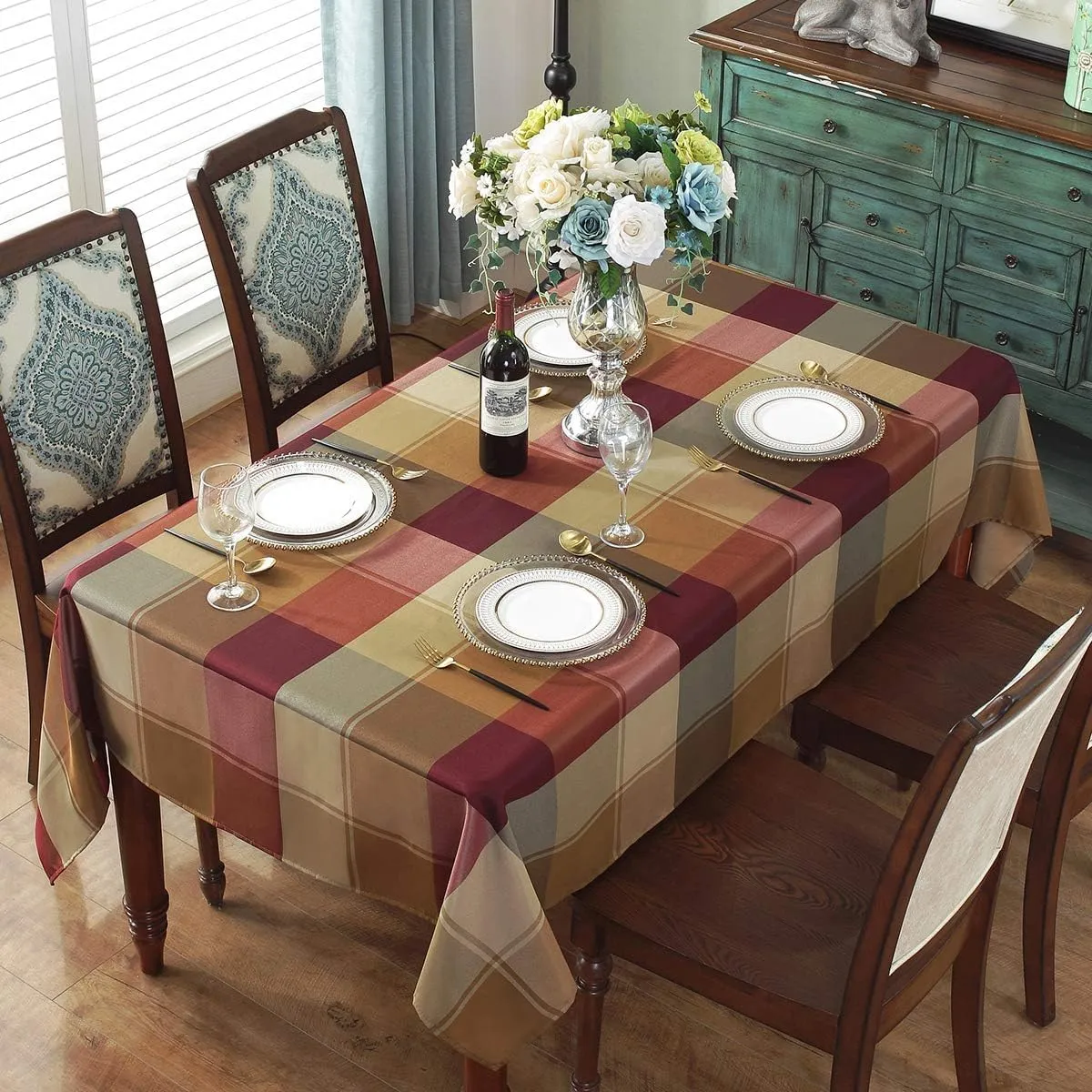 SASTYBALE Rectangle Tablecloth Checkered Style Polyester Table Cloth Spillproof Heavy Weight Table Cover for Kitchen Dinning Tabletop (Rectangle/Oblong, 52" x 70" (4-6 Seats), Red)