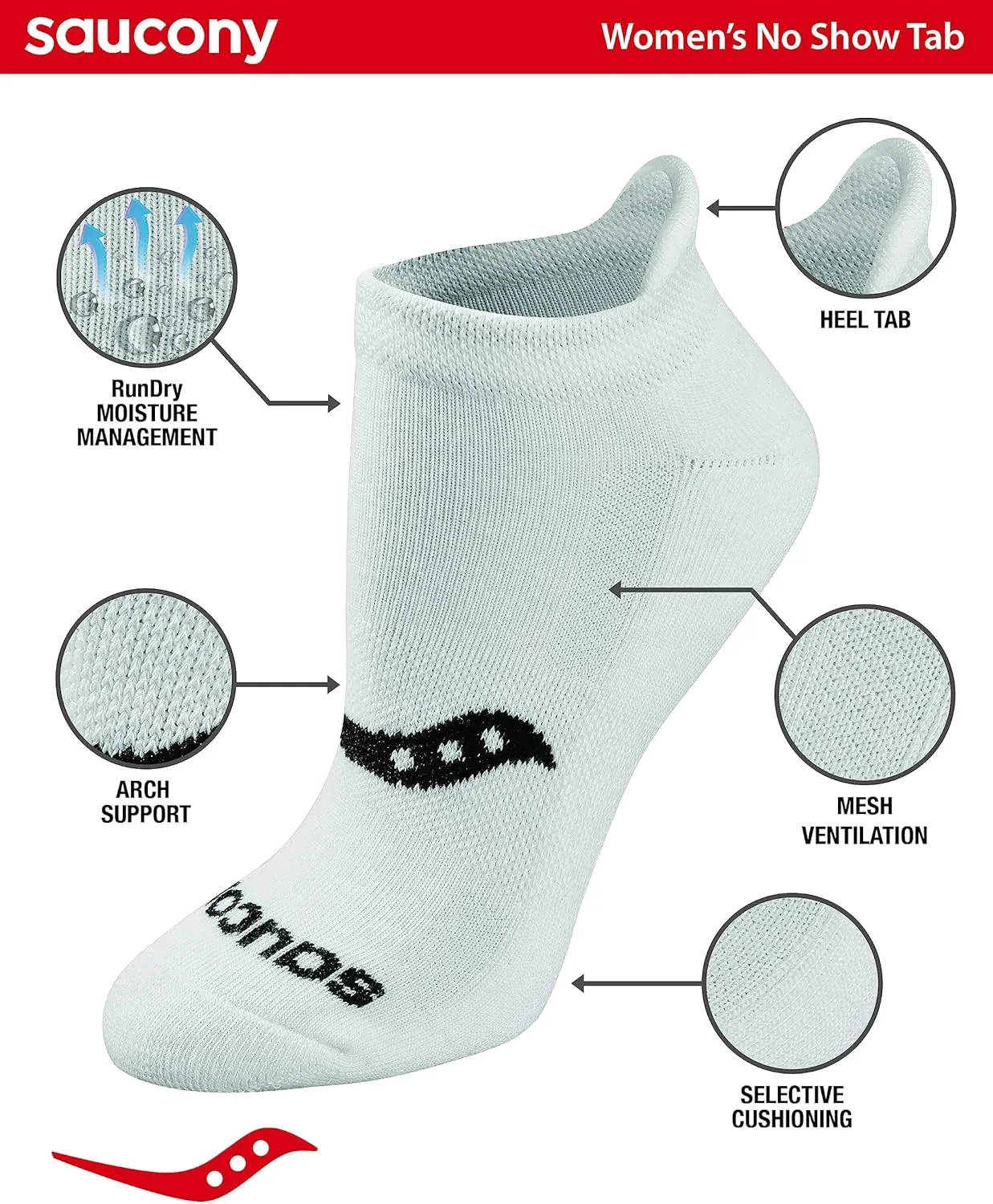 Saucony Women's Rundry Performance Heel Tab Athletic Socks, Available in S-l (8, 16, 24 Pairs)