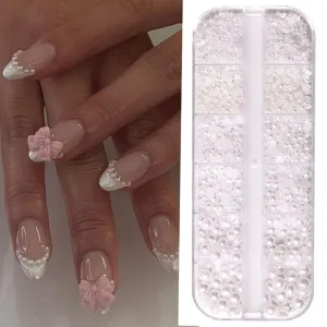 S.A.V.I White Pearl Nail Art Accessories, 3D Flat-back Design, Elegant Decoration Kit