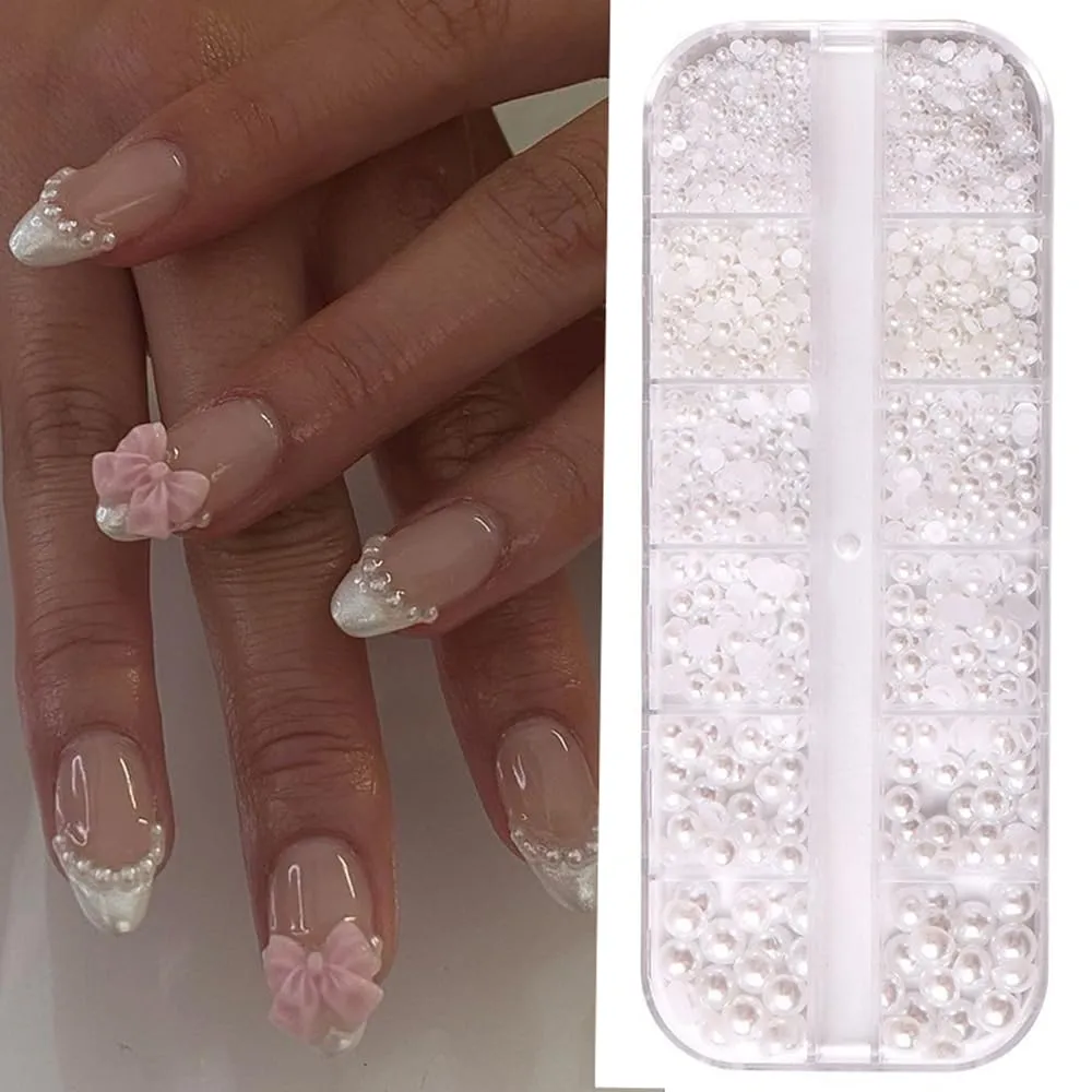 S.A.V.I White Pearl Nail Art Accessories, 3D Flat-back Design, Elegant Decoration Kit