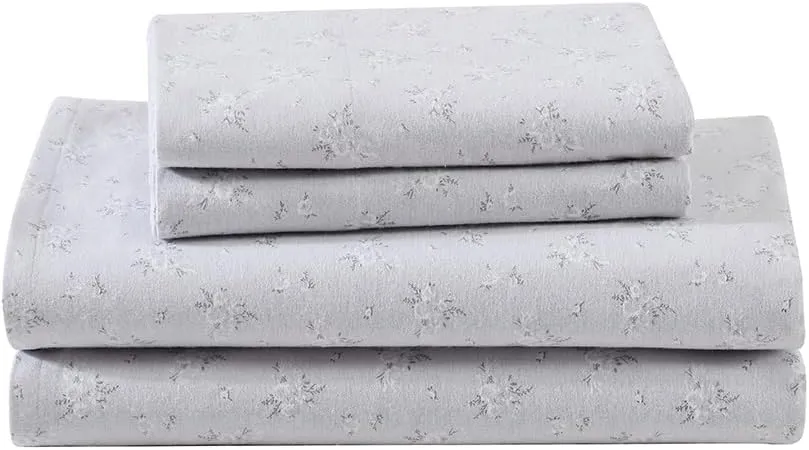 Shabby Chic® - Queen Sheets, Cotton Flannel Bedding Set, Warm & Cozy Home Decor (Pretty Petal Grey, Queen)