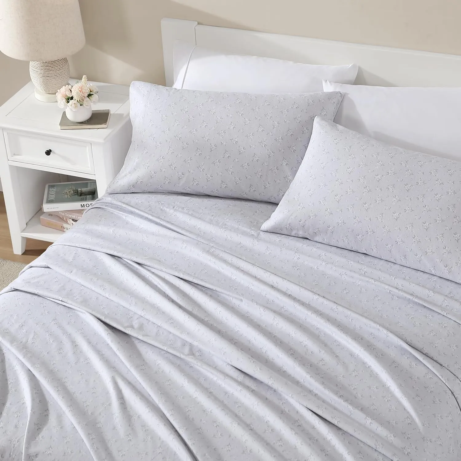 Shabby Chic® - Queen Sheets, Cotton Flannel Bedding Set, Warm & Cozy Home Decor (Pretty Petal Grey, Queen)