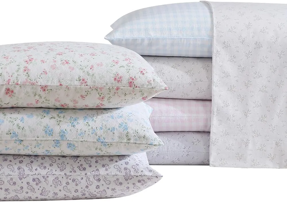 Shabby Chic® - Queen Sheets, Cotton Flannel Bedding Set, Warm & Cozy Home Decor (Pretty Petal Grey, Queen)
