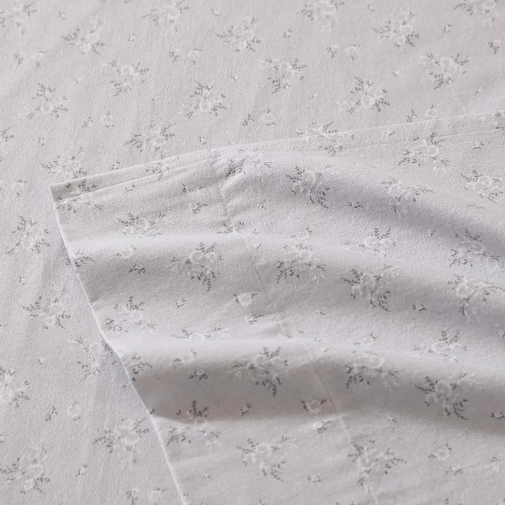 Shabby Chic® - Queen Sheets, Cotton Flannel Bedding Set, Warm & Cozy Home Decor (Pretty Petal Grey, Queen)