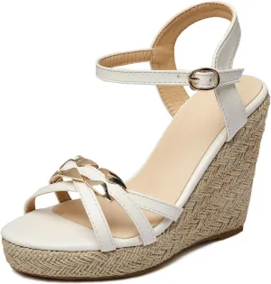 SHEMEE Women's Peep Toe Wedge Heels Sandals Stylish Platform High Heeled Sandals