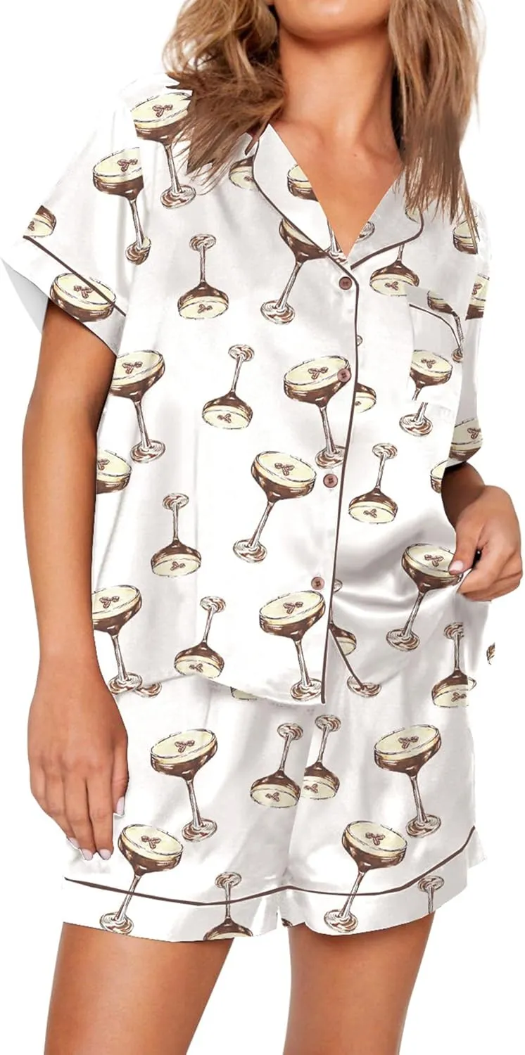 SHESHOW Funny Graphic Pajamas for Women Set Button Down Short Sleeve Top and Shorts Pjs Sets Sleepwear XS-XXL