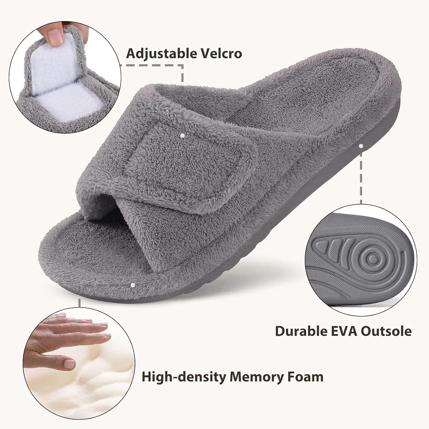 shevalues Orthopedic Slippers for Women with Arch Support Adjustable Open Toe House Shoes for Plantar Fasciitis