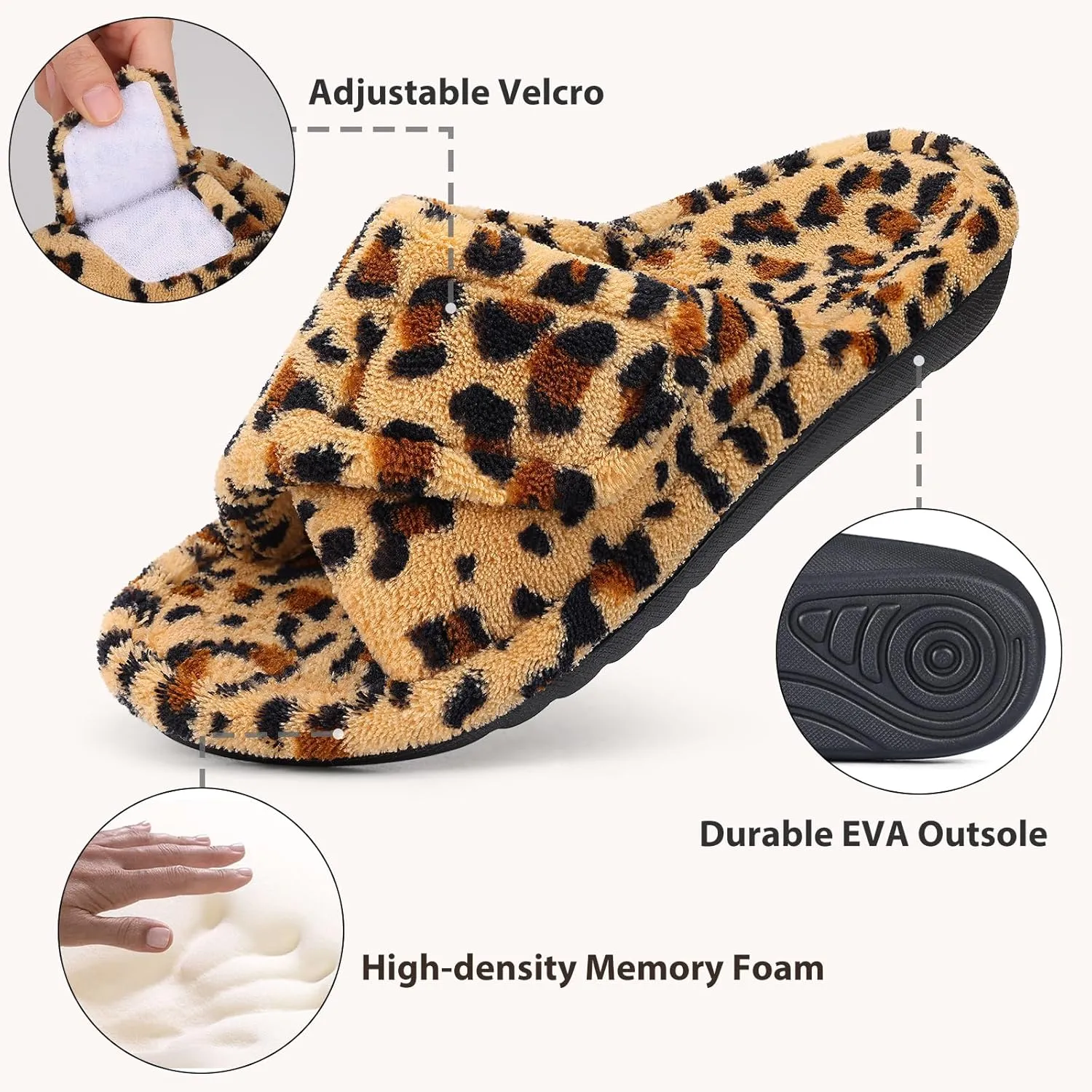 shevalues Orthopedic Slippers for Women with Arch Support Adjustable Open Toe House Shoes for Plantar Fasciitis