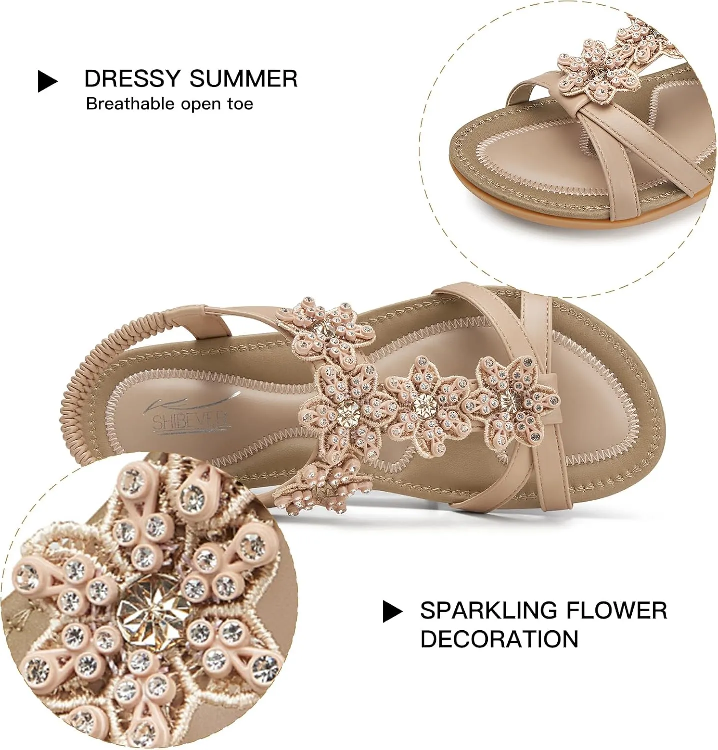 SHIBEVER Dressy Flat Sandals for Women: Summer Comfortable Walking Womens Sandal