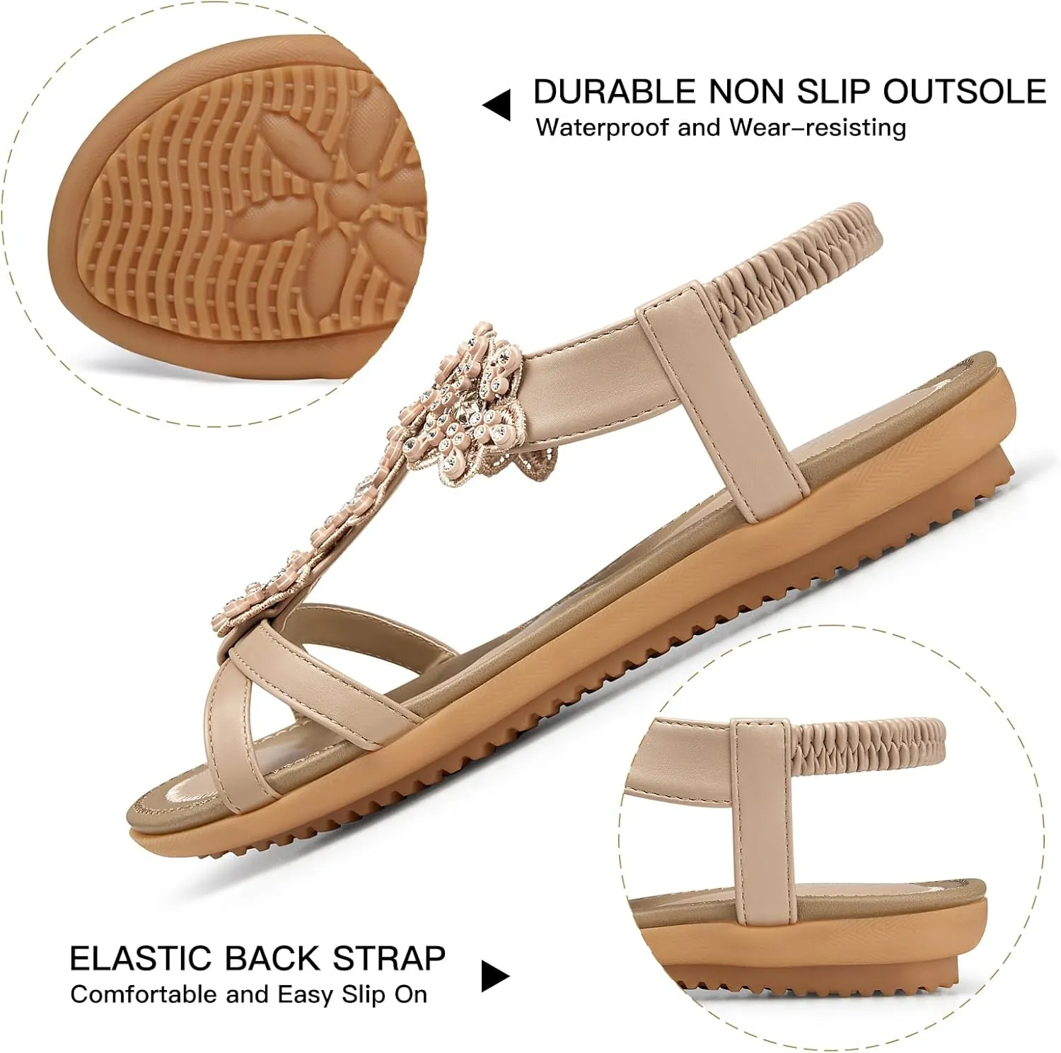 SHIBEVER Dressy Flat Sandals for Women: Summer Comfortable Walking Womens Sandal