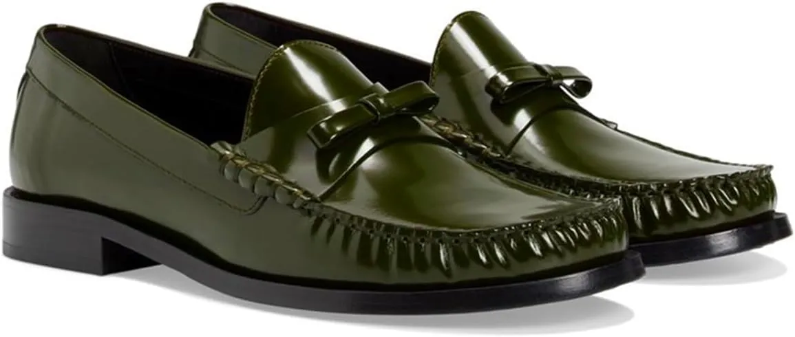 SHODENSE Women Flat Bow Loafers Closed Round Toe Slip On Loafer Flats Patent Leather Penny Loafers Pleated Metallic Oxford Shoes Office Ladies Work Fashion Casual Club Driver Flats Chic Fall 4-11 M US