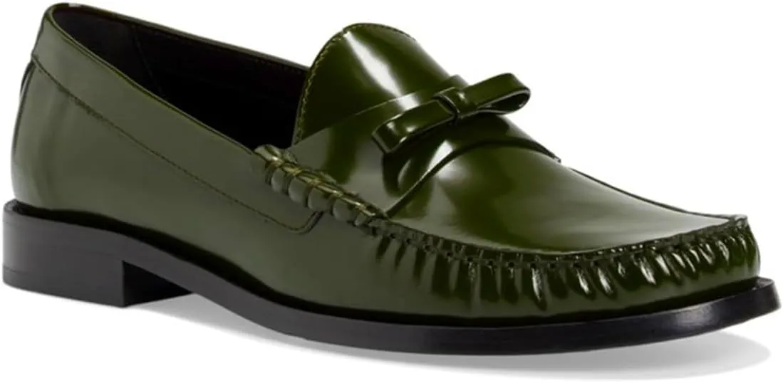 SHODENSE Women Flat Bow Loafers Closed Round Toe Slip On Loafer Flats Patent Leather Penny Loafers Pleated Metallic Oxford Shoes Office Ladies Work Fashion Casual Club Driver Flats Chic Fall 4-11 M US