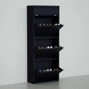 Shoe Cabinet, Shoe Rack, Shoe Storage, Shoe Organizer, Metal Shoe Cabinet for Entryway-Hallway-Garage-Laundry-Dressing Room, No Assembly Required (Black, 3 1 Drawers)