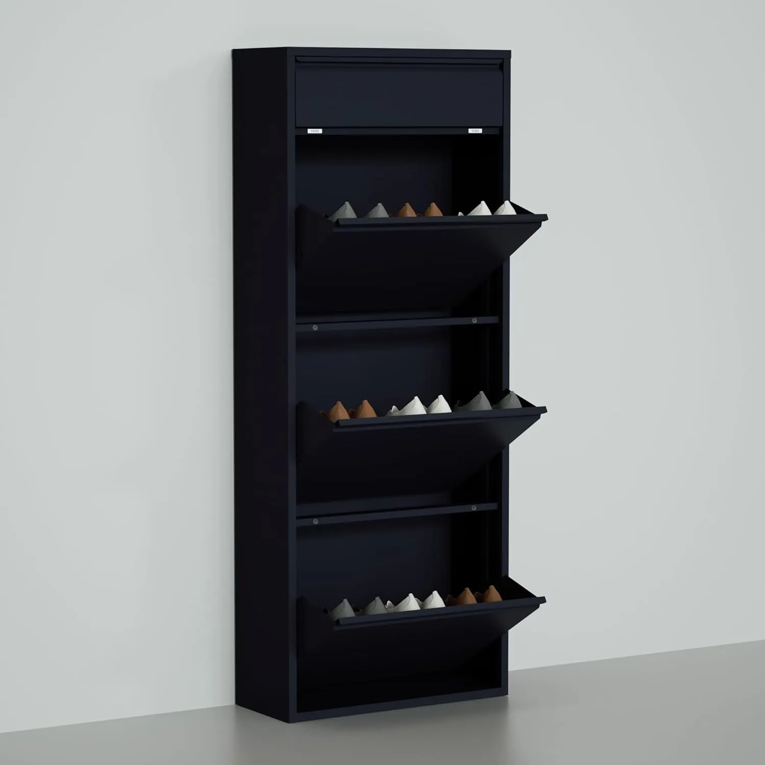 Shoe Cabinet, Shoe Rack, Shoe Storage, Shoe Organizer, Metal Shoe Cabinet for Entryway-Hallway-Garage-Laundry-Dressing Room, No Assembly Required (Black, 3 1 Drawers)