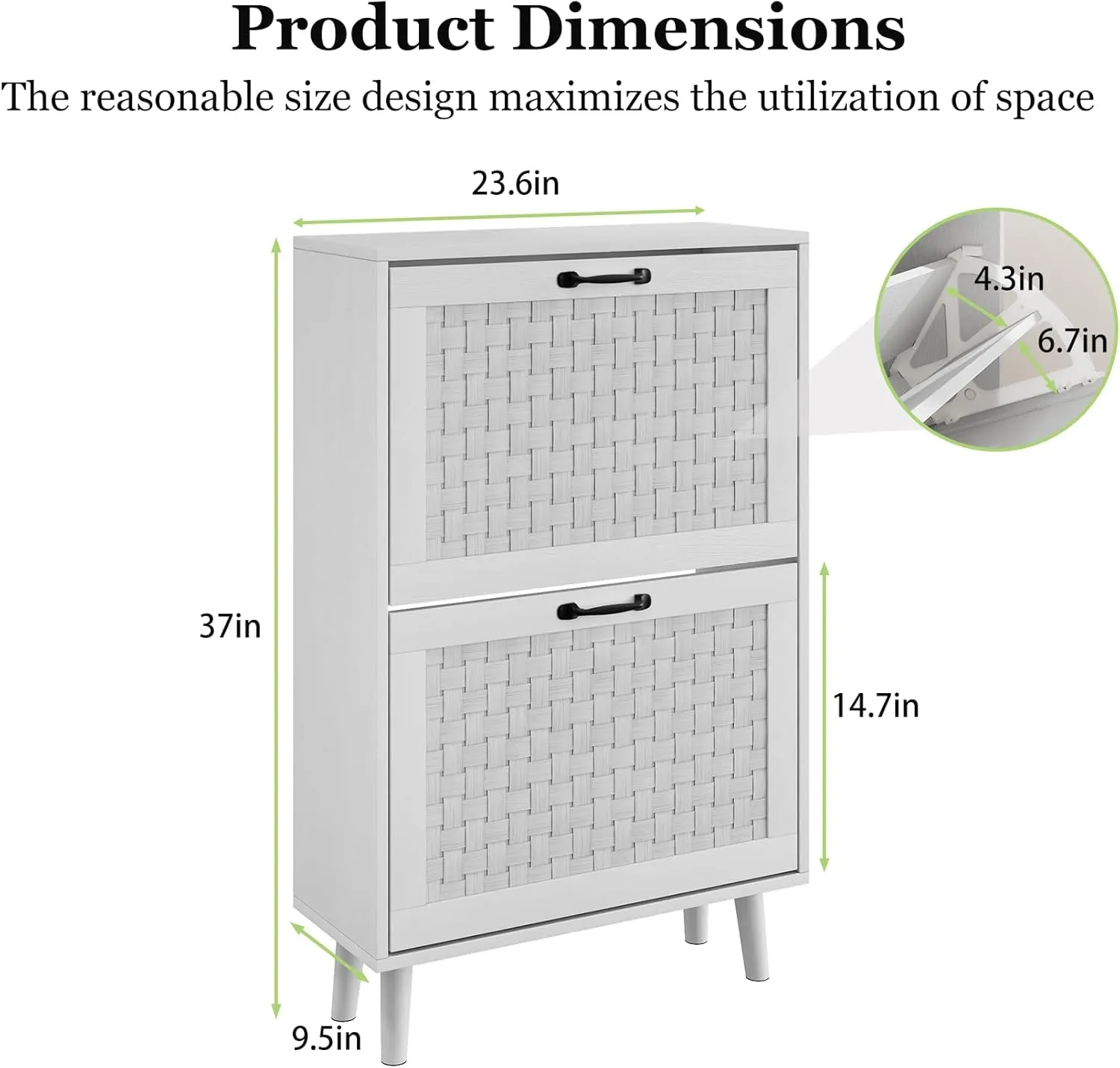 Shoe Storage Cabinet with Handmade Rattan Drawers, Freestanding Shoe Organizer Cabinet with Solid Wood Legs, Narrow Shoe Cabinet Storage for Entryway, Rustic Slim Shoe Rack Cabinet (White)