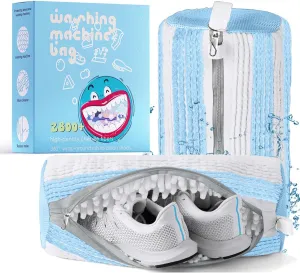 Shoe Washing Machine Bag, Laundry Shoe Bag for Washer and Dryer, Laundry Shoe Bag Protect Sneaker, Running Shoes, Bras, Delicates and Toys, XXL Includes 2 Shoes (BlueWhiteAlternating 2 Pack)