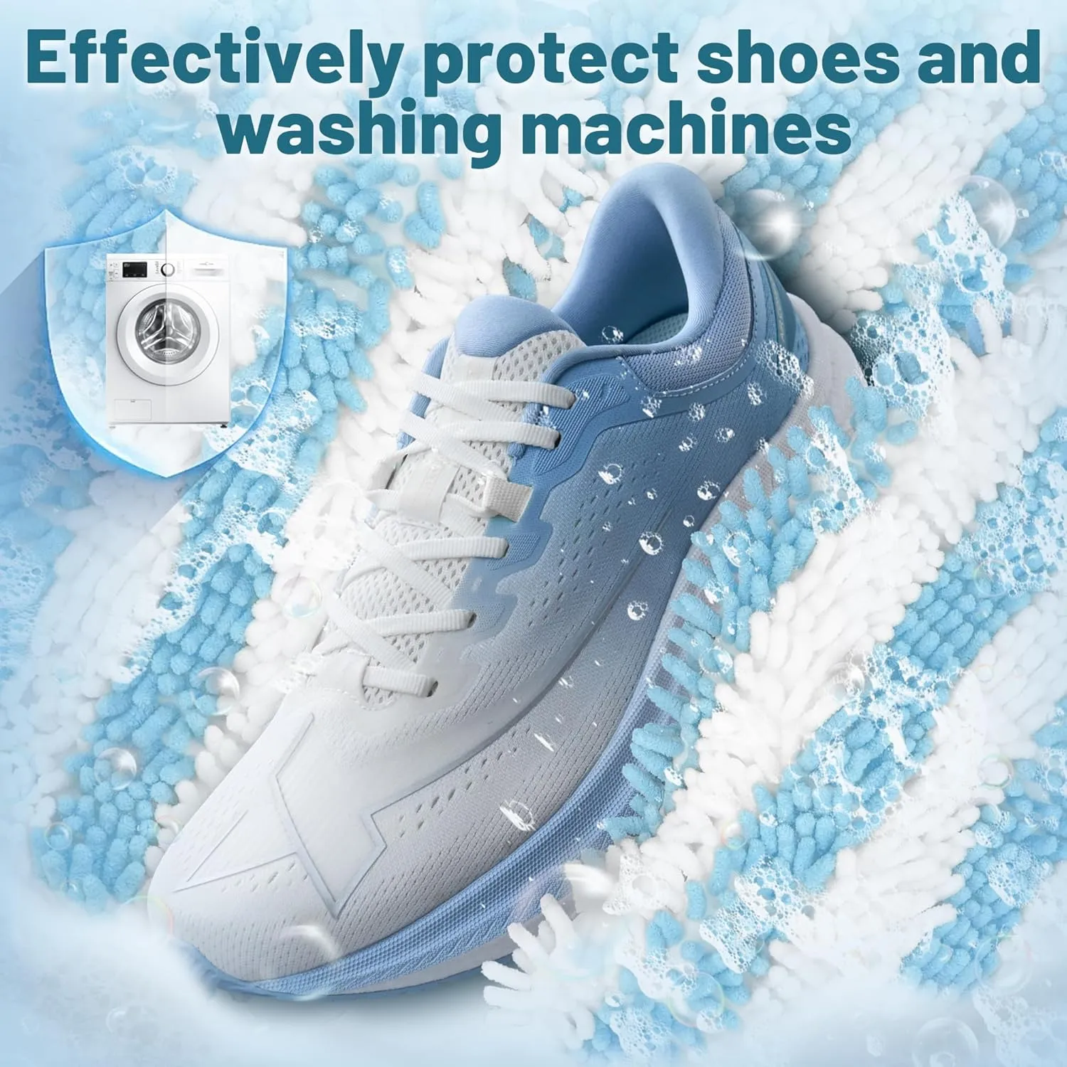 Shoe Washing Machine Bag, Laundry Shoe Bag for Washer and Dryer, Laundry Shoe Bag Protect Sneaker, Running Shoes, Bras, Delicates and Toys, XXL Includes 2 Shoes (BlueWhiteAlternating 2 Pack)