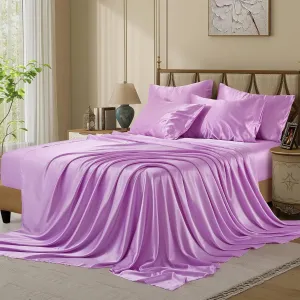Silk Like Satin Bed Sheets, 6-Piece Lavender California King Size Satin Sheets for Hair and Skin, Luxury Silky Bedding Set with Deep Pocket for Mattress (California King, Lavender)