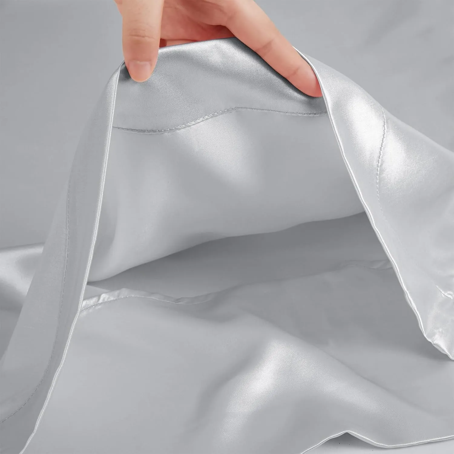 Silk Like Satin Bed Sheets, 6-Piece Silver Grey California King Size Satin Sheets for Hair and Skin, Luxury Silky Bedding Set with Deep Pocket for Mattress (California King, Silver Grey)