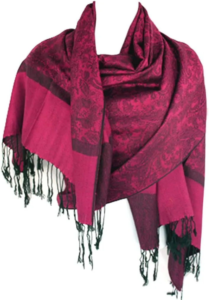 SILVERFEVER Women’s Shawl Vintage Jacquard Paisley Pashmina Special Occasion Wrap Evening Scarf Double Sided Stole