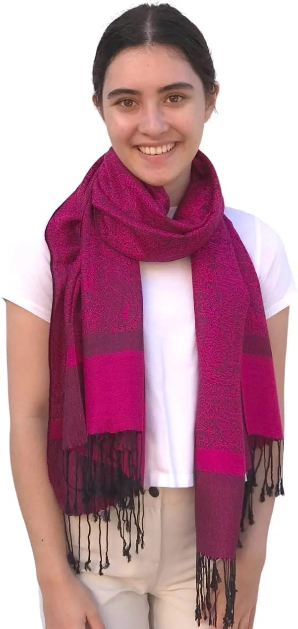 SILVERFEVER Women’s Shawl Vintage Jacquard Paisley Pashmina Special Occasion Wrap Evening Scarf Double Sided Stole