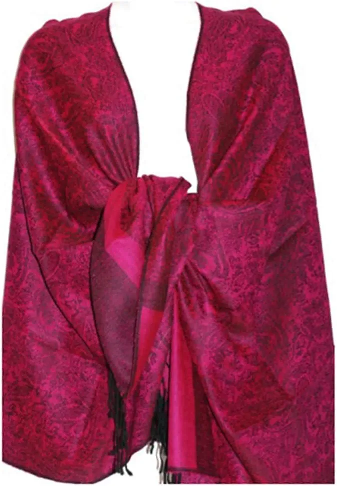 SILVERFEVER Women’s Shawl Vintage Jacquard Paisley Pashmina Special Occasion Wrap Evening Scarf Double Sided Stole