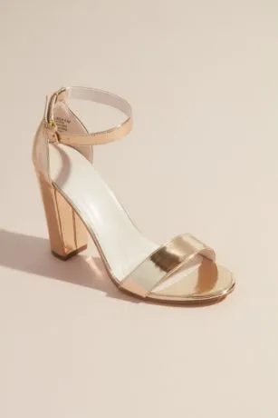 Simple High Block Heel Metallic Sandals
