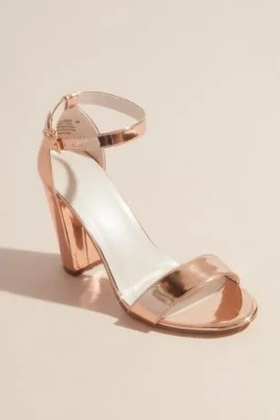 Simple High Block Heel Metallic Sandals