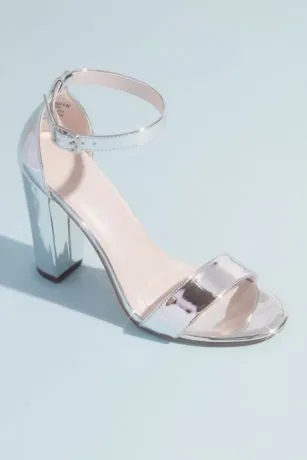 Simple High Block Heel Metallic Sandals