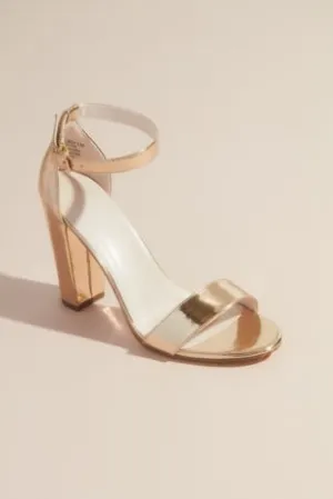 Simple High Block Heel Metallic Sandals