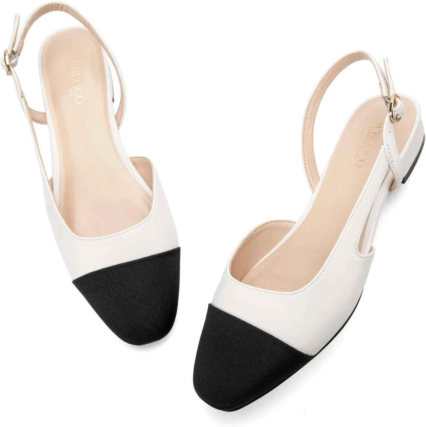 Slingback Flats for Women 2.0 Square Toe Two Toned Flats Wedding Shoes Low Heel Pumps for Women