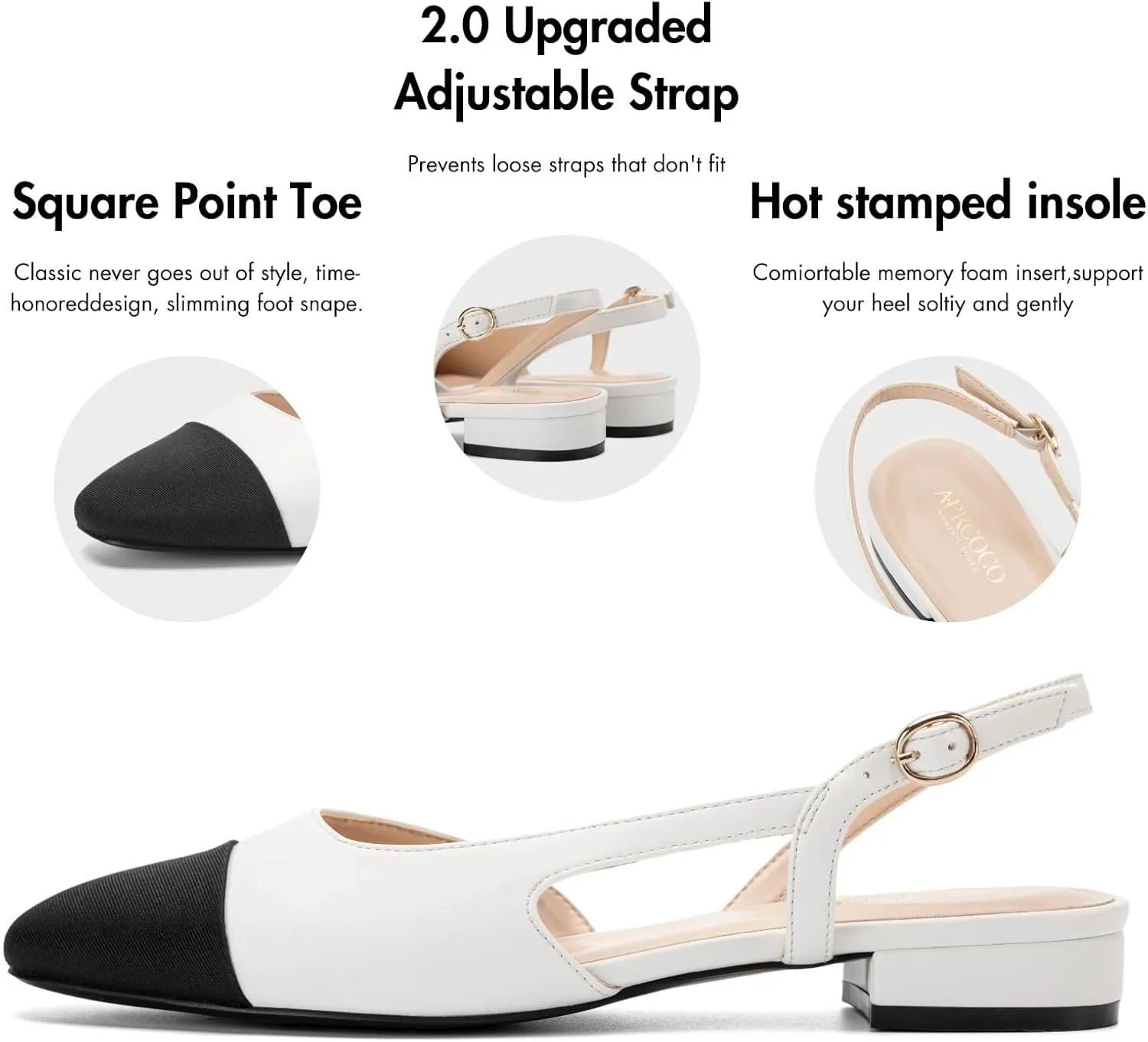 Slingback Flats for Women 2.0 Square Toe Two Toned Flats Wedding Shoes Low Heel Pumps for Women