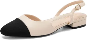 Slingback Flats for Women 2.0 Square Toe Two Toned Flats Wedding Shoes Low Heel Pumps for Women