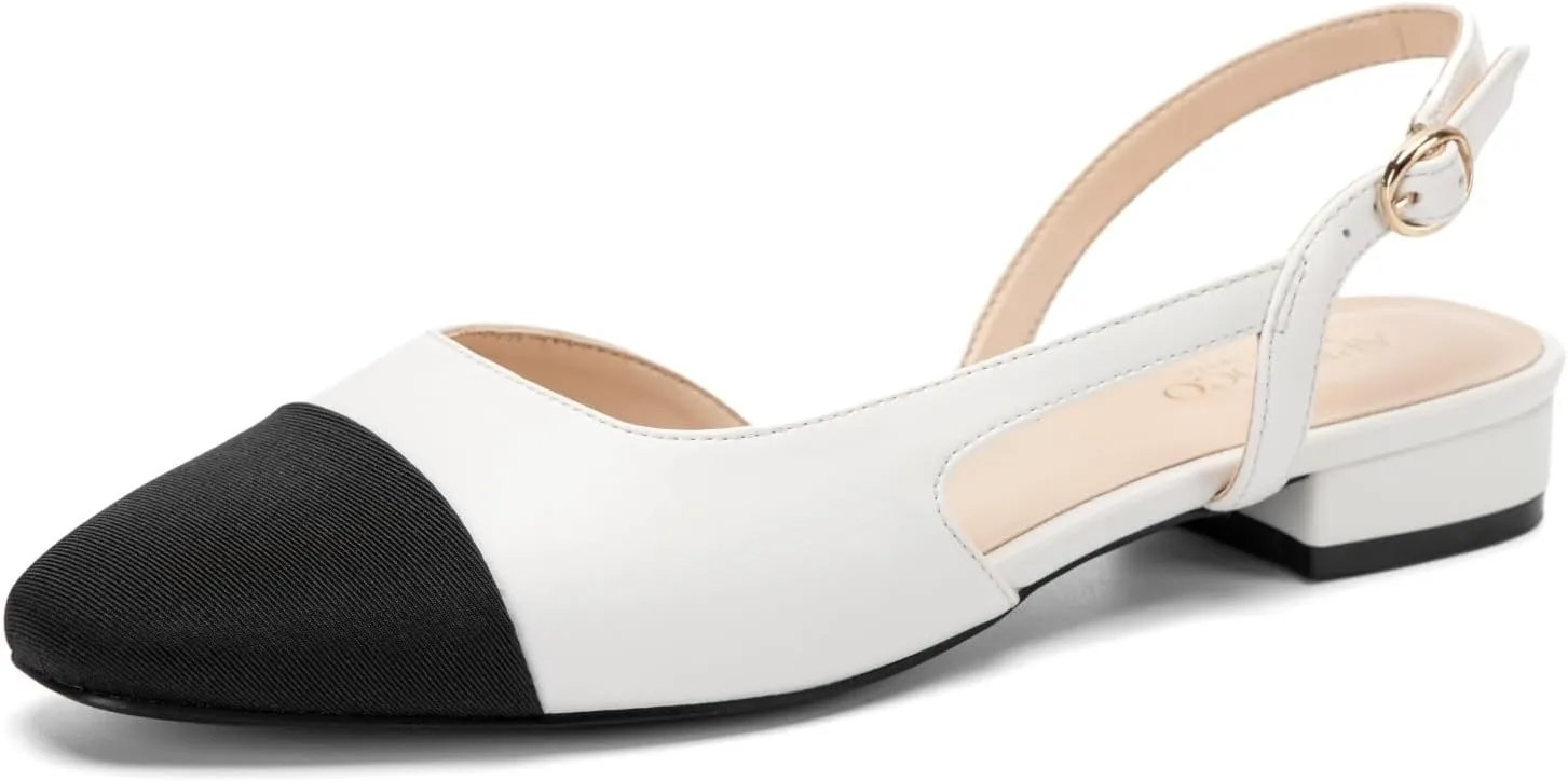 Slingback Flats for Women 2.0 Square Toe Two Toned Flats Wedding Shoes Low Heel Pumps for Women