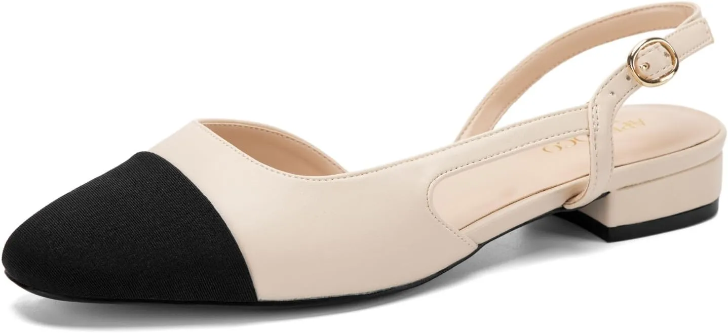Slingback Flats for Women 2.0 Square Toe Two Toned Flats Wedding Shoes Low Heel Pumps for Women