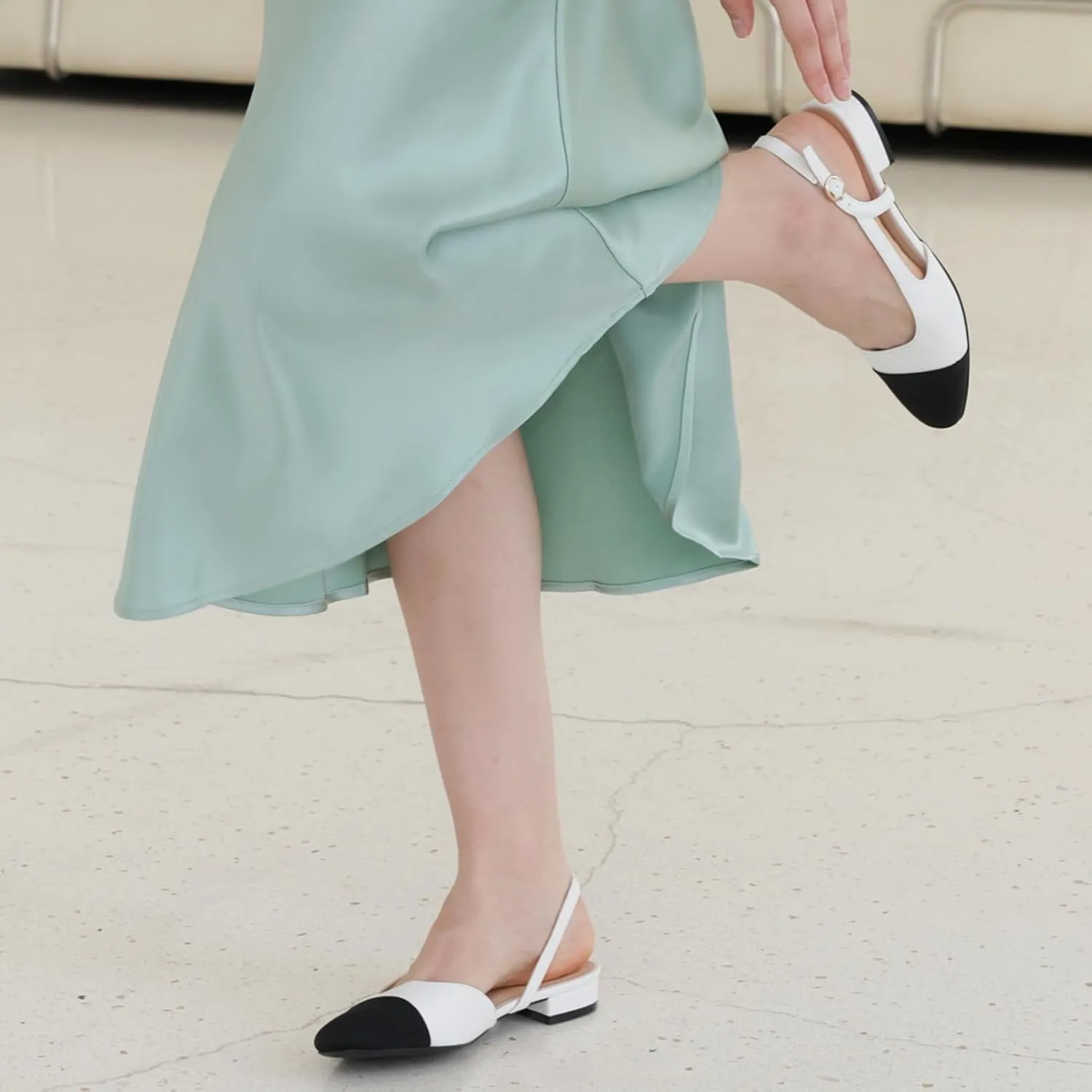 Slingback Flats for Women 2.0 Square Toe Two Toned Flats Wedding Shoes Low Heel Pumps for Women
